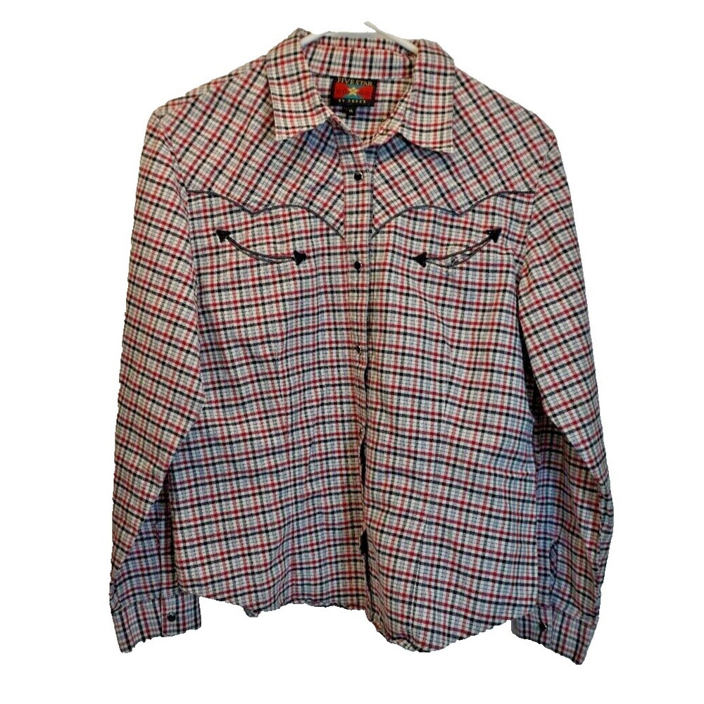 VTG Five‎ Star Roper Women's XL Shirt Western Red Plaid Pearl Snaps Rodeo
